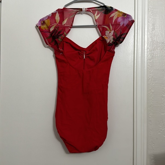 Eleve leotard - size small. Red body, red mesh with flowers. - Picture 2 of 2